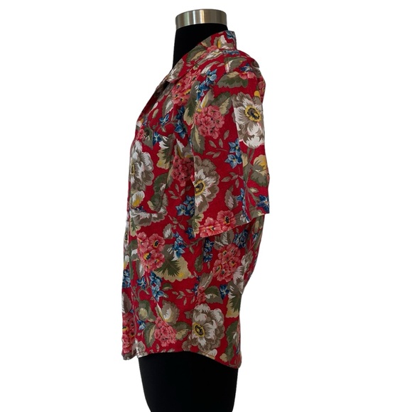 Vintage LizWear Petite red Hawaiian button down shirt short sleeve SP cotton - Picture 6 of 13